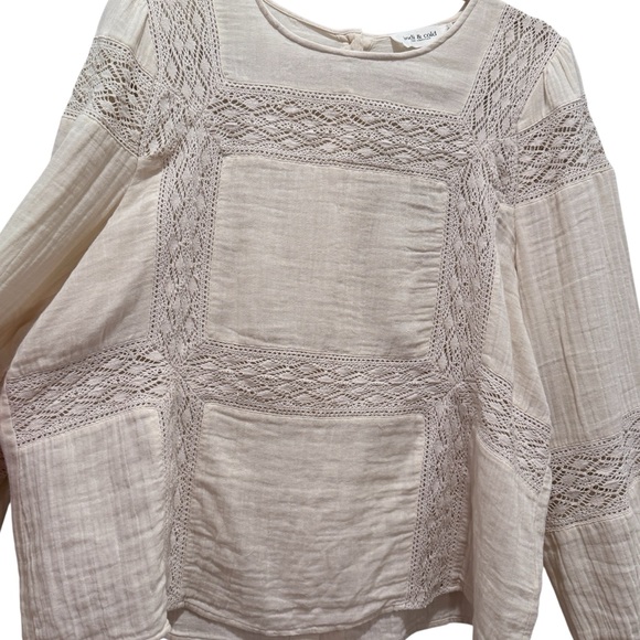 Indi & Cold Cotton Gauze Long Sleeve Top Boho Cottage Prairie Peasant Cream XL - Picture 5 of 12